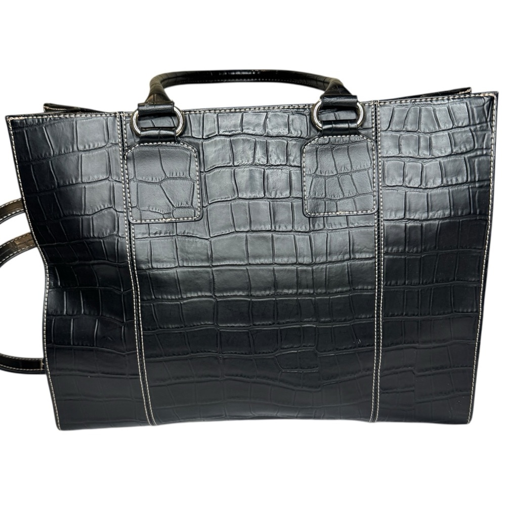 Wilsons Leather Black Croc-Embossed Tote Bag with Snake Print Accents - Picture 13 of 16